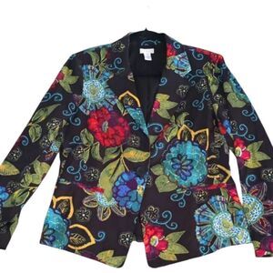 Chico's Vibrant Floral Blazer with Red and Blue Accents Size 1 M
